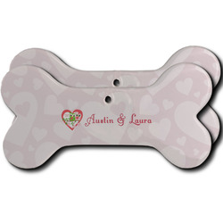 Valentine Owls Ceramic Dog Ornament - Front & Back w/ Couple's Names