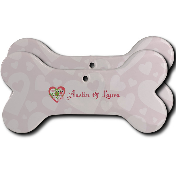 Custom Valentine Owls Ceramic Dog Ornament - Front & Back w/ Couple's Names