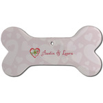 Valentine Owls Ceramic Dog Ornament - Front w/ Couple's Names