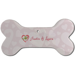 Valentine Owls Ceramic Dog Ornament - Front w/ Couple's Names