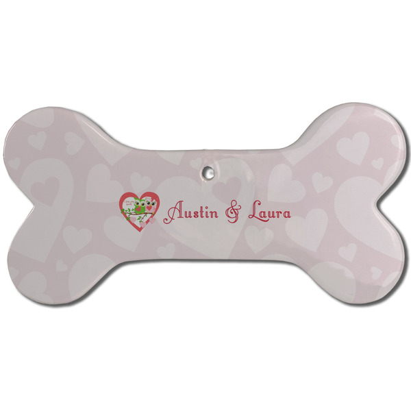 Valentine Owls Ceramic Flat Ornament - Bone Front