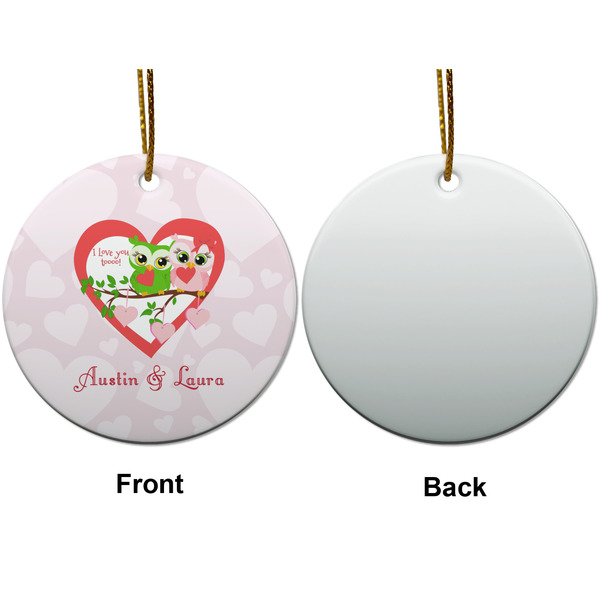 Valentine Owls Ceramic Flat Ornament - Circle Front & Back (APPROVAL)