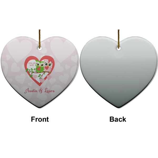 Valentine Owls Ceramic Flat Ornament - Heart Front & Back (APPROVAL)