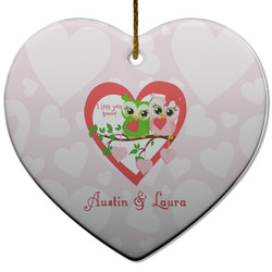 Valentine Owls Heart Ceramic Ornament w/ Couple's Names