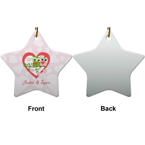 Valentine Owls Ceramic Flat Ornament - Star Front & Back (APPROVAL)