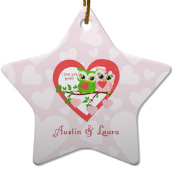 Valentine Owls Star Ceramic Ornament w/ Couple's Names