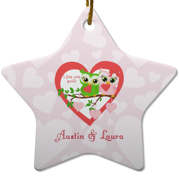 Valentine Owls Ceramic Flat Ornament - Star (Front)