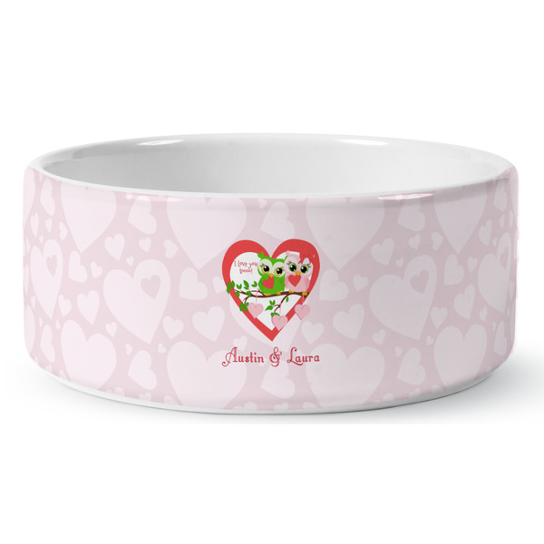 Custom Valentine Owls Ceramic Dog Bowl - Large (Personalized)