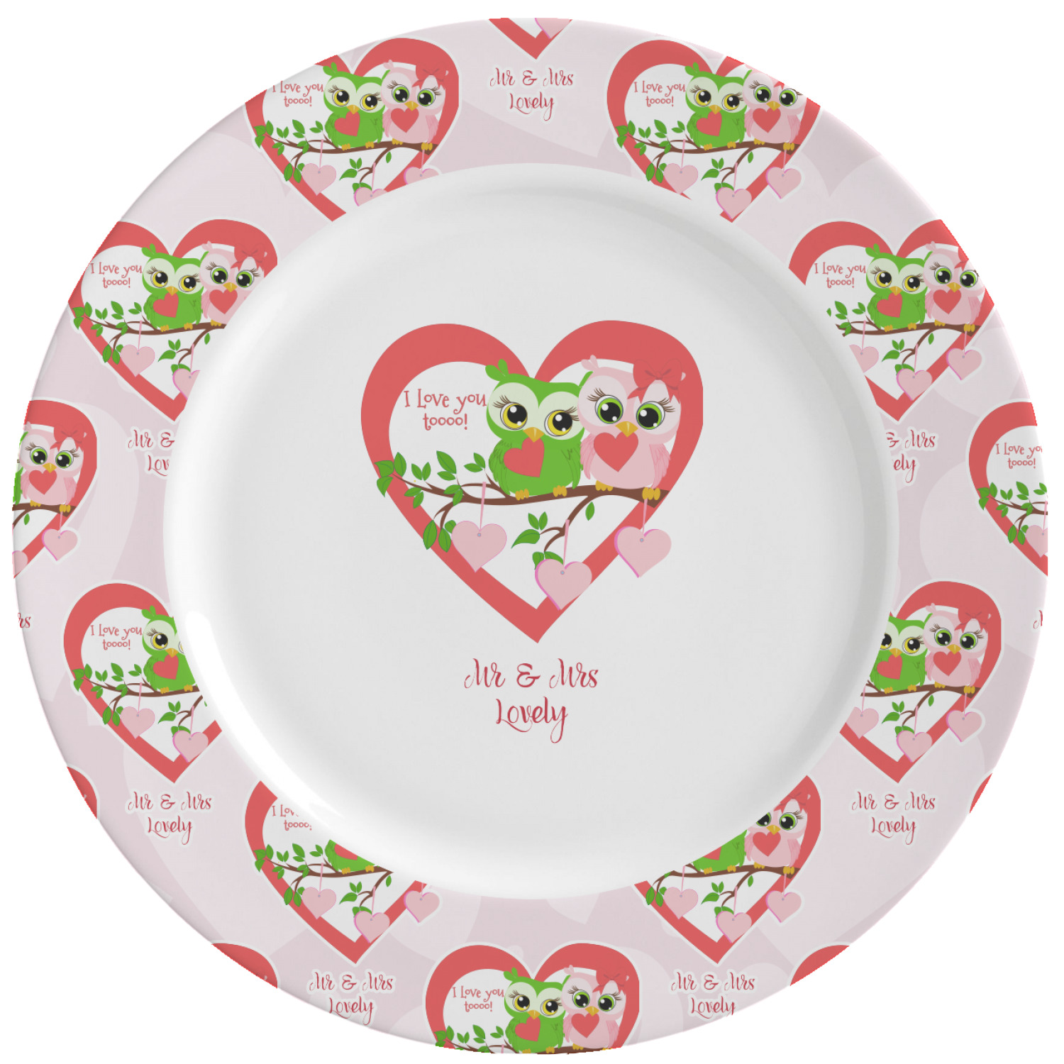 Valentine Owls Ceramic Dinner Plates (Set of 4) (Personalized