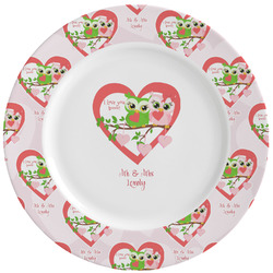 Valentine Owls Ceramic Dinner Plates (Set of 4) (Personalized)