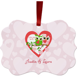 Valentine Owls Metal Frame Ornament - Double Sided w/ Couple's Names