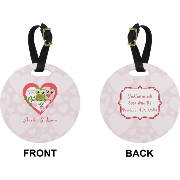 Valentine Owls Circle Luggage Tag (Front + Back)