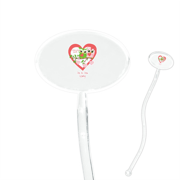Custom Valentine Owls 7" Oval Plastic Stir Sticks - Clear (Personalized)