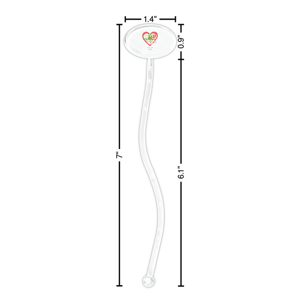 Valentine Owls Clear Plastic 7" Stir Stick - Oval - Dimensions