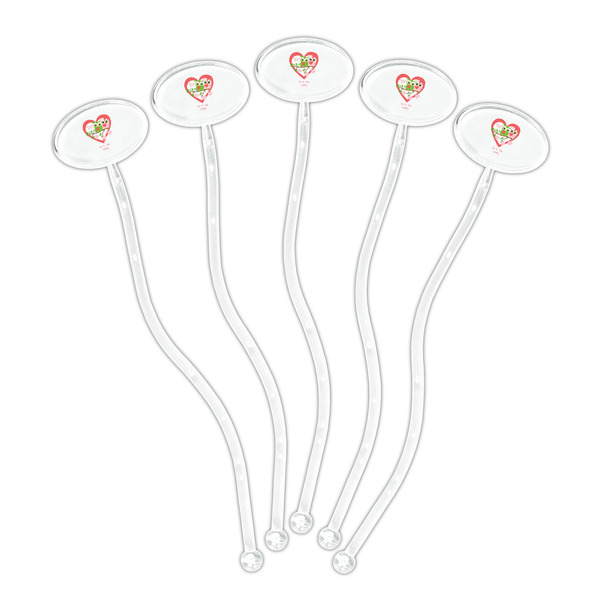 Valentine Owls Clear Plastic 7" Stir Stick - Oval - Fan