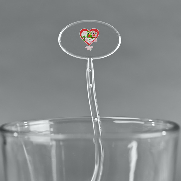 Valentine Owls Clear Plastic 7" Stir Stick - Oval - Main