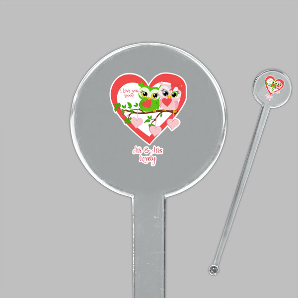 Valentine Owls Clear Plastic 7" Stir Stick - Round - Closeup