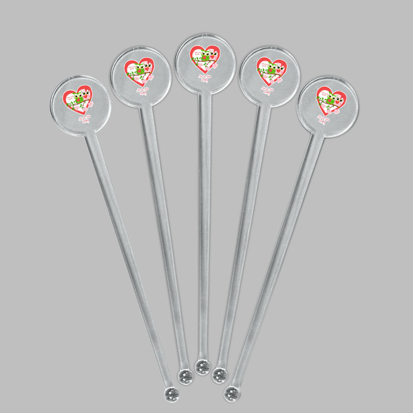 Valentine Owls Clear Plastic 7" Stir Stick - Round - Fan View