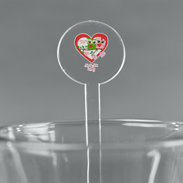 Custom Valentine Owls 5.5" Round Plastic Stir Sticks - Clear (Personalized)