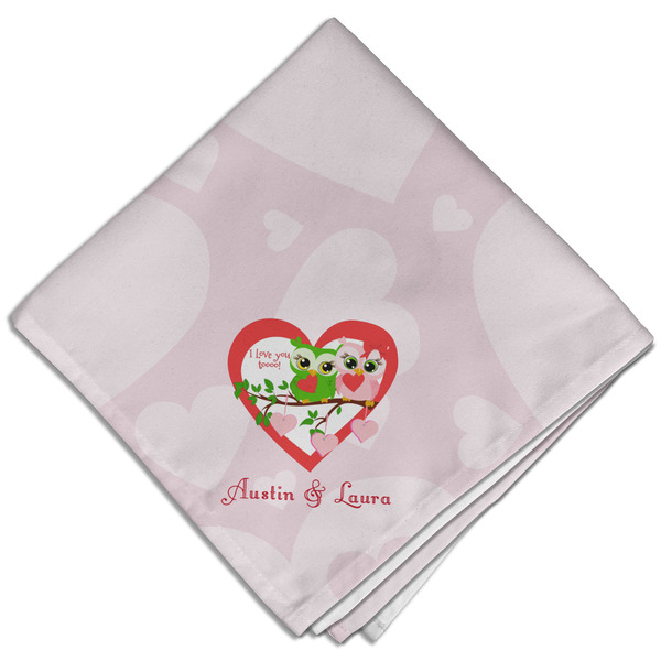 Valentine Owls Cloth Napkins - Personalized Dinner (Folded Four Corners)