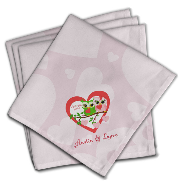 Custom Valentine Owls Cloth Napkins (Set of 4) (Personalized)