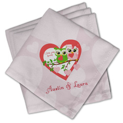 Valentine Owls Cloth Cocktail Napkins - Set of 4 w/ Couple's Names
