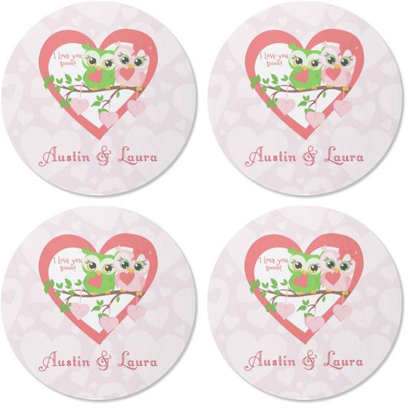 Valentine Owls Coaster Round Rubber Back - Apvl