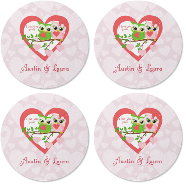 Valentine Owls Coaster Round Rubber Back - Apvl