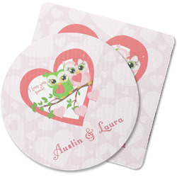 Valentine Owls Rubber Backed Coaster (Personalized)