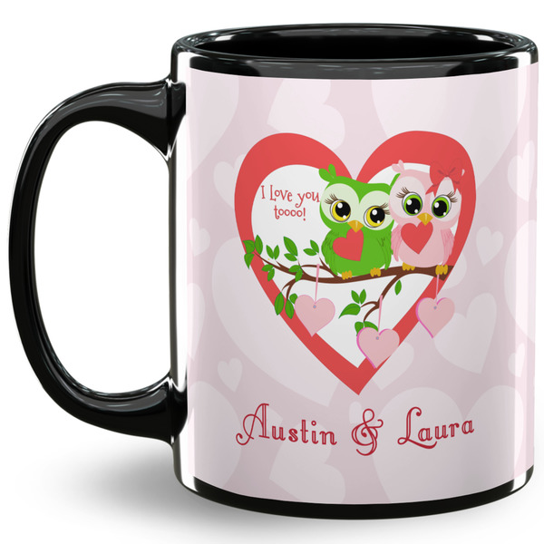 Custom Valentine Owls 11 Oz Coffee Mug - Black (Personalized)