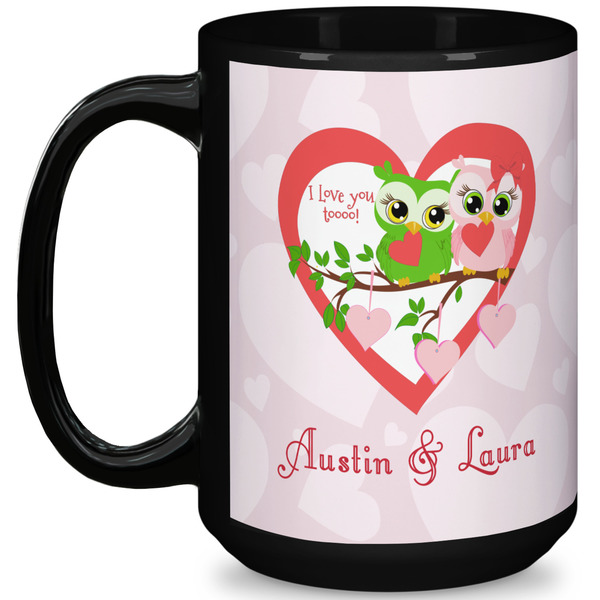 Custom Valentine Owls 15 Oz Coffee Mug - Black (Personalized)