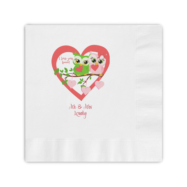 Custom Valentine Owls Coined Cocktail Napkins (Personalized)