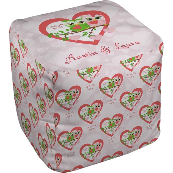 Custom Valentine Owls Cube Pouf Ottoman - 13" (Personalized)