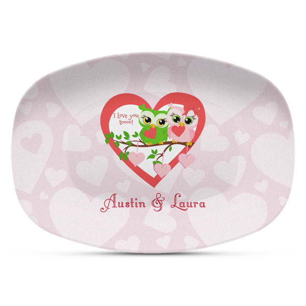 Custom Valentine Owls Plastic Platter - Microwave & Oven Safe Composite Polymer (Personalized)