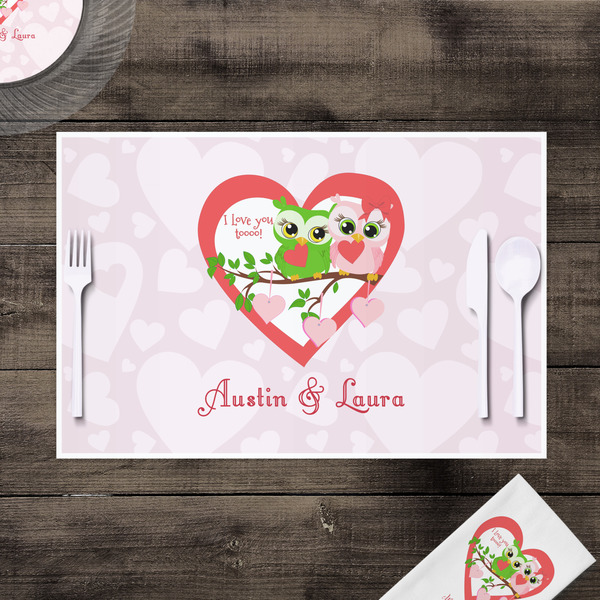 Valentine Owls Disposable Paper Placemat - In Context