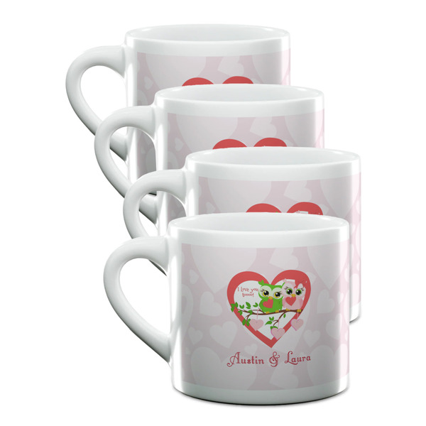 Custom Valentine Owls Double Shot Espresso Cups - Set of 4 (Personalized)