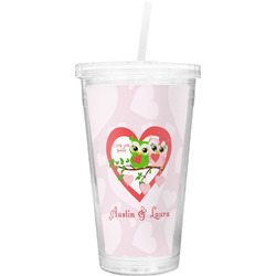 Valentine Owls Double Wall Tumbler with Straw (Personalized)