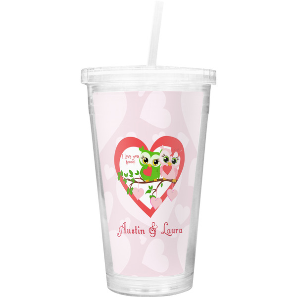 Custom Valentine Owls Double Wall Tumbler with Straw (Personalized)