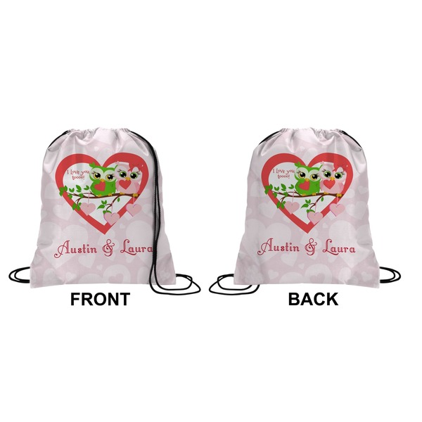 Valentine Owls Drawstring Backpack Front & Back Small