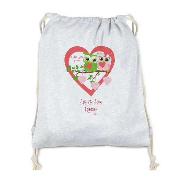 Custom Valentine Owls Drawstring Backpack - Sweatshirt Fleece - Double Sided (Personalized)