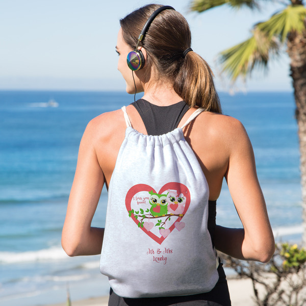 Valentine Owls Drawstring Backpacks - Sweatshirt Fleece - Single Sided - LIFESTYLE