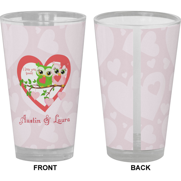 Valentine Owls Pint Glass - Full Color - Front & Back Views