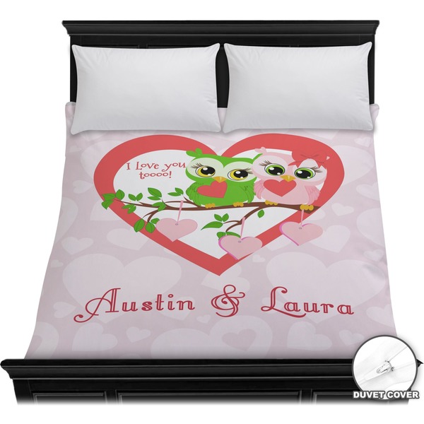 Custom Valentine Owls Duvet Cover - Full / Queen (Personalized)