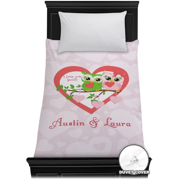 Custom Valentine Owls Duvet Cover - Twin (Personalized)