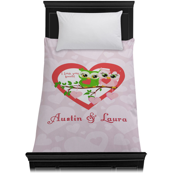 Valentine Owls Duvet Cover - Twin - On Bed - No Prop