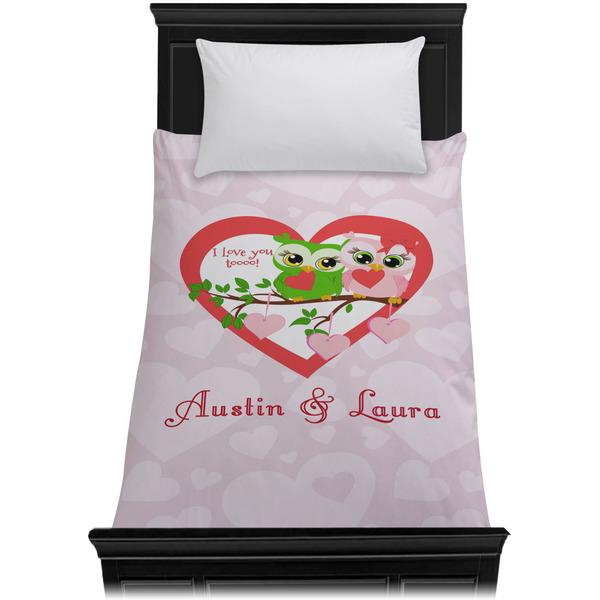 Valentine Owls Duvet Cover - Twin XL - On Bed - No Prop