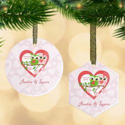 Valentine Owls Flat Glass Ornament w/ Couple's Names