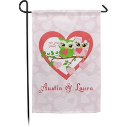 Valentine Owls Small Garden Flag - Double Sided w/ Couple's Names