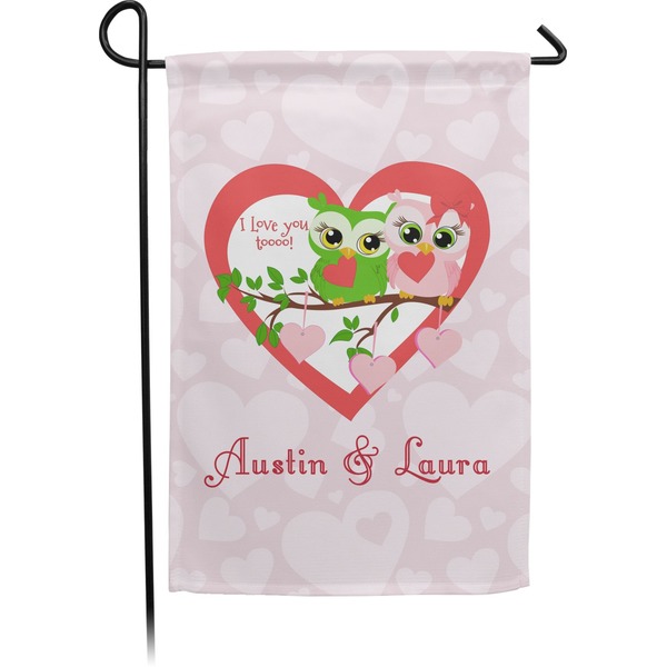 Custom Valentine Owls Small Garden Flag - Double Sided w/ Couple's Names