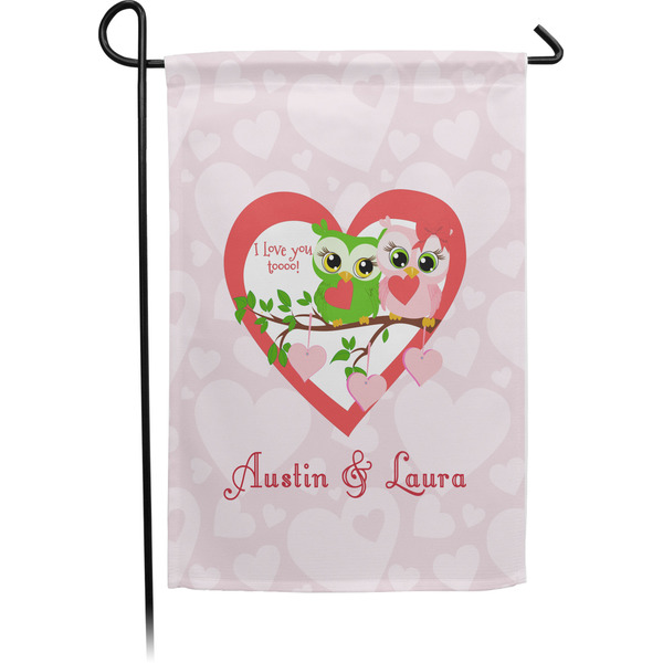 Custom Valentine Owls Small Garden Flag - Single Sided w/ Couple's Names